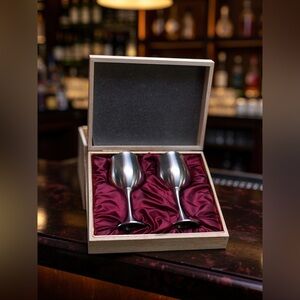 Royal Selangor pewter 1 pair wine goblets in box, excellent condition